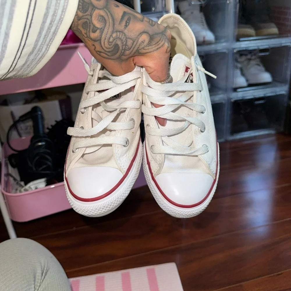 Converse Kids Cream Sneakers with Red Accents
